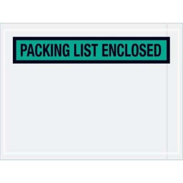 Box Packaging Panel Face Envelopes, "Packing List Enclosed" Print, 6"L x 4-1/2"W, Green, 1000/Pack PL489